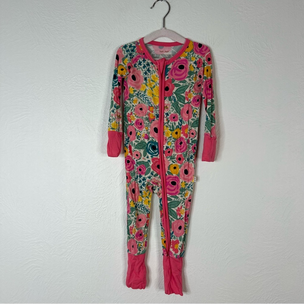 Little Sleepies Footie Pajamas Zip Front Floral Bamboo Pink Multicolor Size 6-12